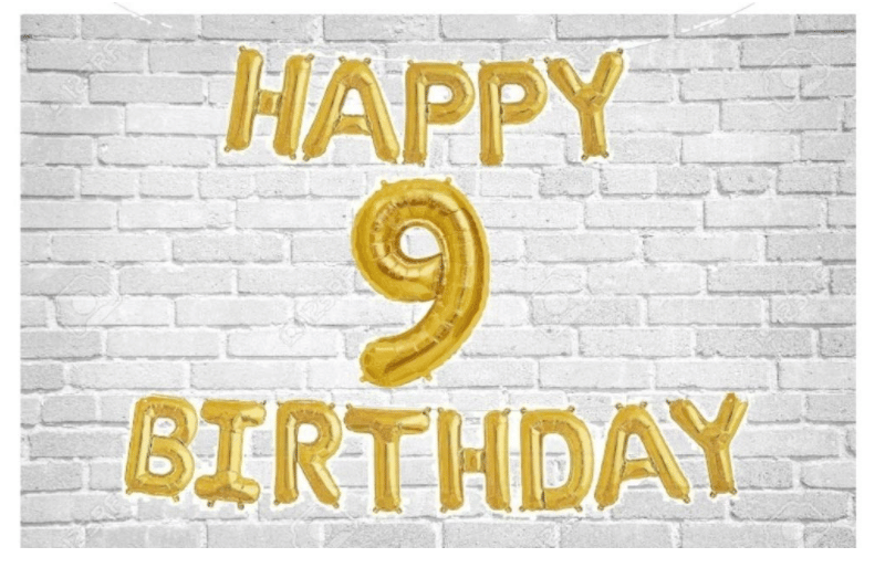     			Happy Birthday (Golden) with Numeric no. 9