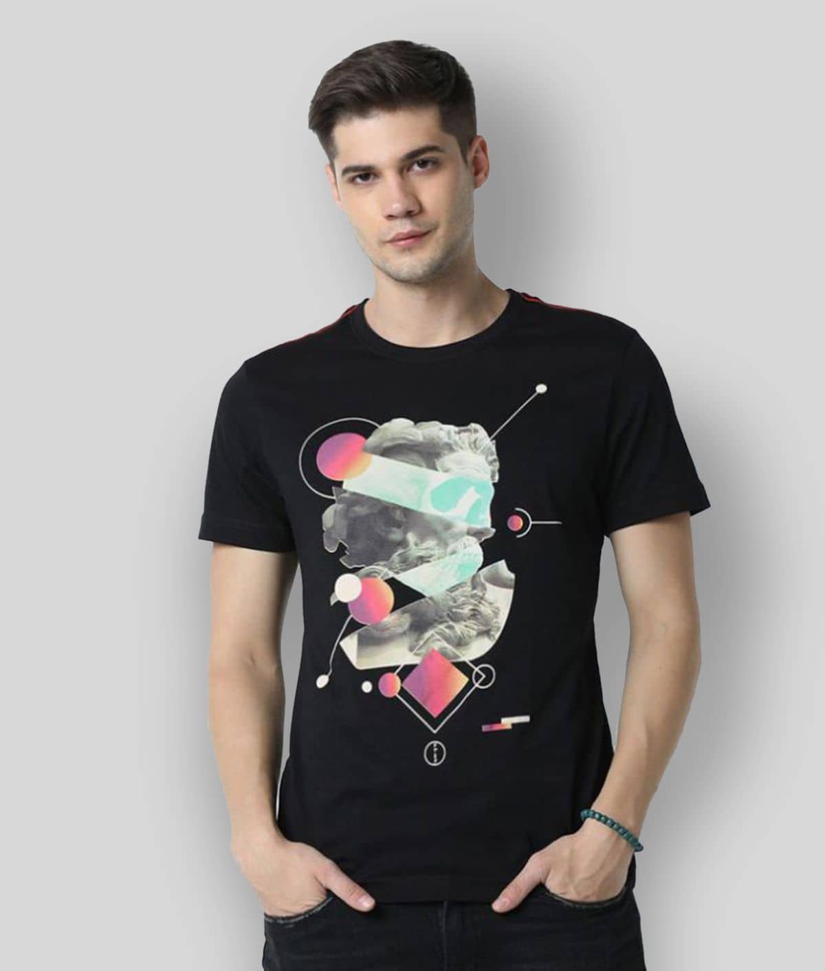 Huetrap Pack of 1 Cotton Regular Fit Men's T-Shirt ( Black )