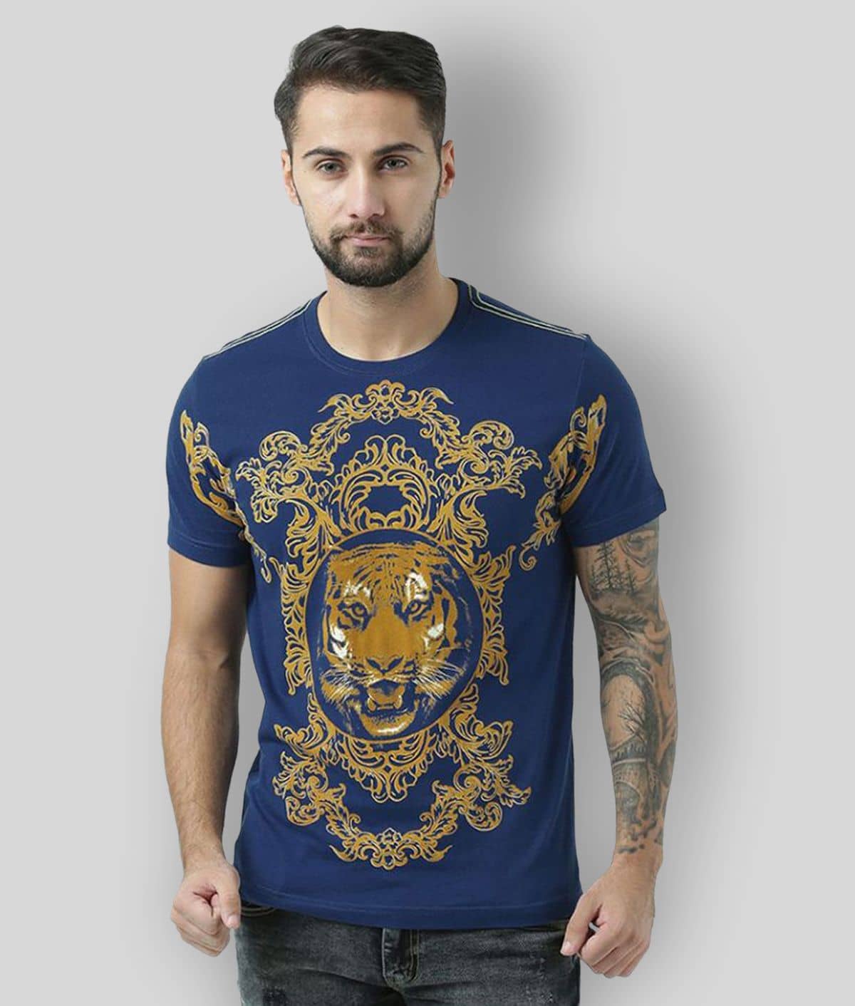 Huetrap Pack of 1 Cotton Regular Fit Men's T-Shirt ( Navy Blue )