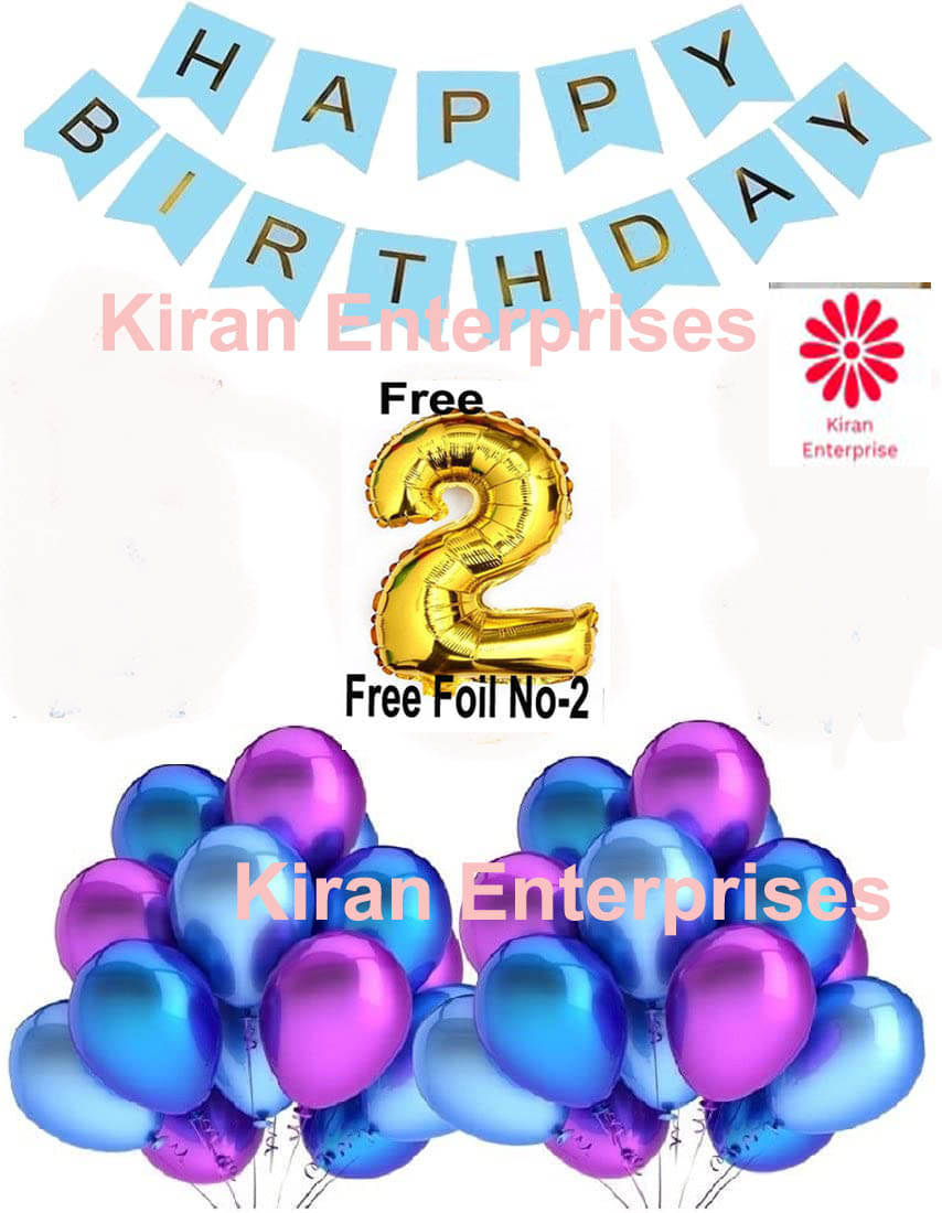     			Kiran Enterprises Happy Birthday Banner ( Blue ) + 30 Metallic Balloon ( Blue, Purple ) + Free Foil No- 2