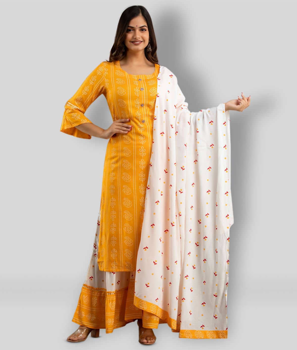 Lee Moda - Yellow Straight Rayon Women's Stitched Salwar Suit ( Pack of 1 )