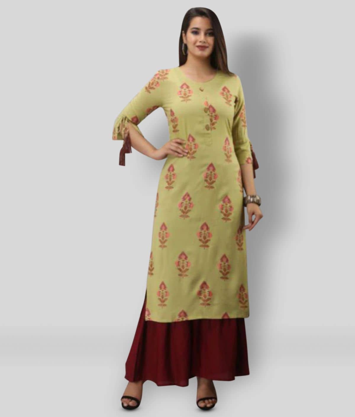 MAUKA - Green Straight Rayon Women's Stitched Salwar Suit ( Pack of 1 )