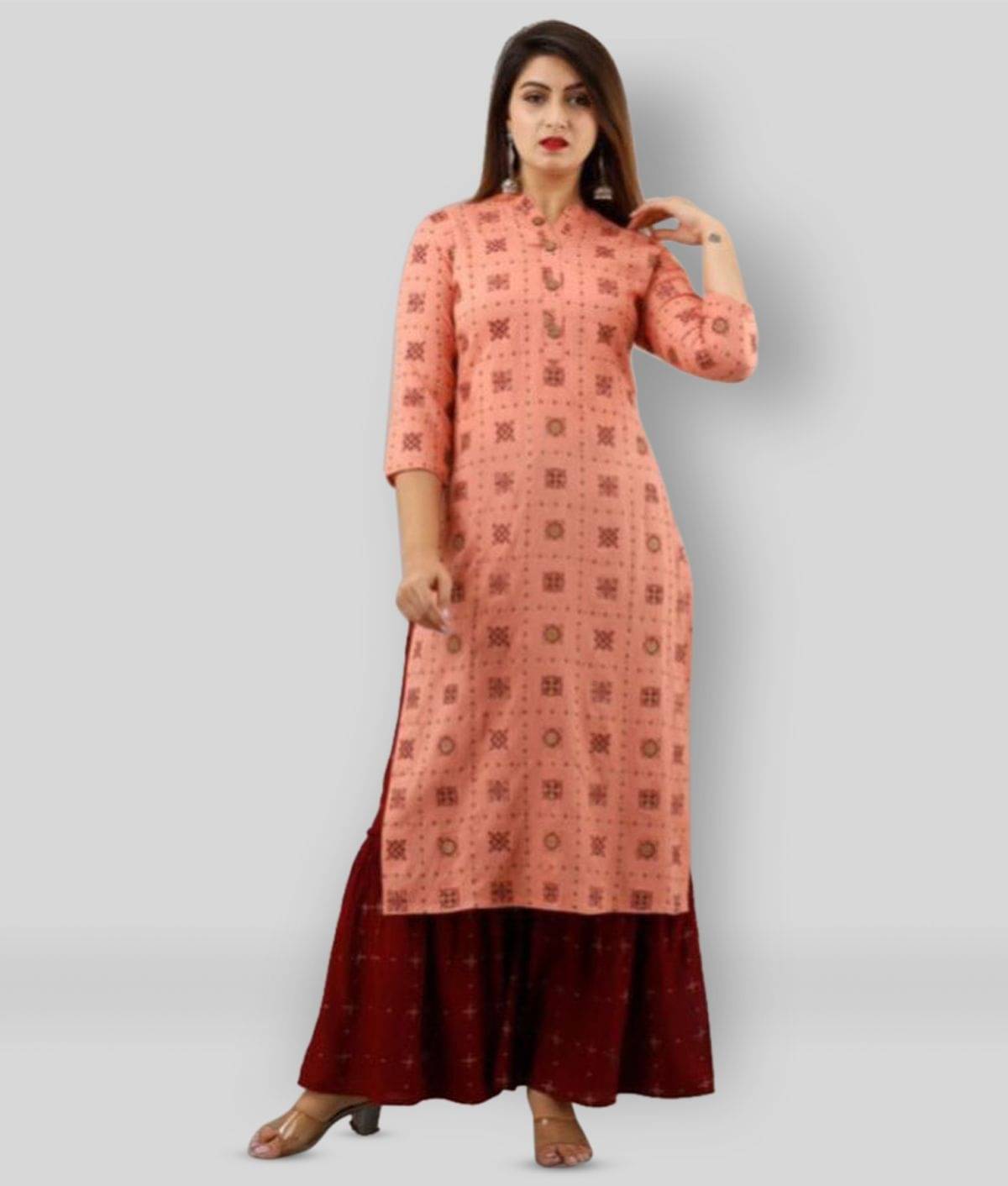     			MAUKA - Peach Straight Rayon Women's Stitched Salwar Suit ( Pack of 1 )