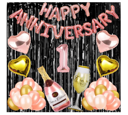     			Shopyo  1 Rose Gold Foil Balloons with Happy Anniversary Decoration Items ( Pack of 55)