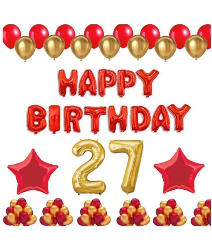 Shopyo    1 Set Happy Birthday Foil Balloons (Red Color), 2 Pcs Red Foil Stars, 50 Pcs Metallic Balloons (Red & Golden),27 No. Foil Number Golden     			Shopyo    1 Set Happy Birthday Foil Balloons (Red Color), 2 Pcs Red Foil Stars, 50 Pcs Metallic Balloons (Red & Golden),27 No. Foil Number Golden