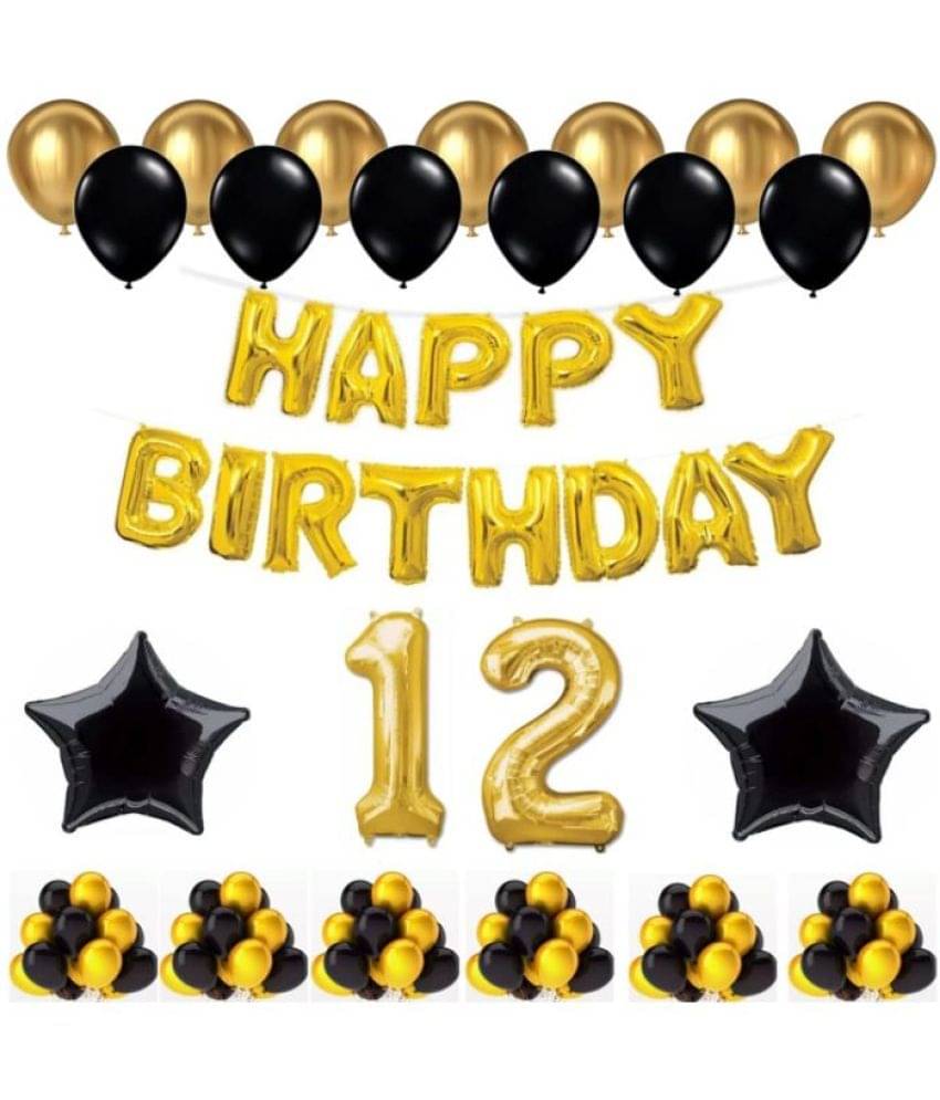 Shopyo 1 Set Happy Birthday Foil Balloons (Golden Color, 2 PcsBlack Foil Star , 50 Pcs Metallic Balloons (Black & Golden),12 No. Foil Number Golden Shopyo 1 Set Happy Birthday Foil Balloons (Golden Color, 2 PcsBlack Foil Star , 50 Pcs Metallic Balloons (Black & Golden),12 No. Foil Number Golden