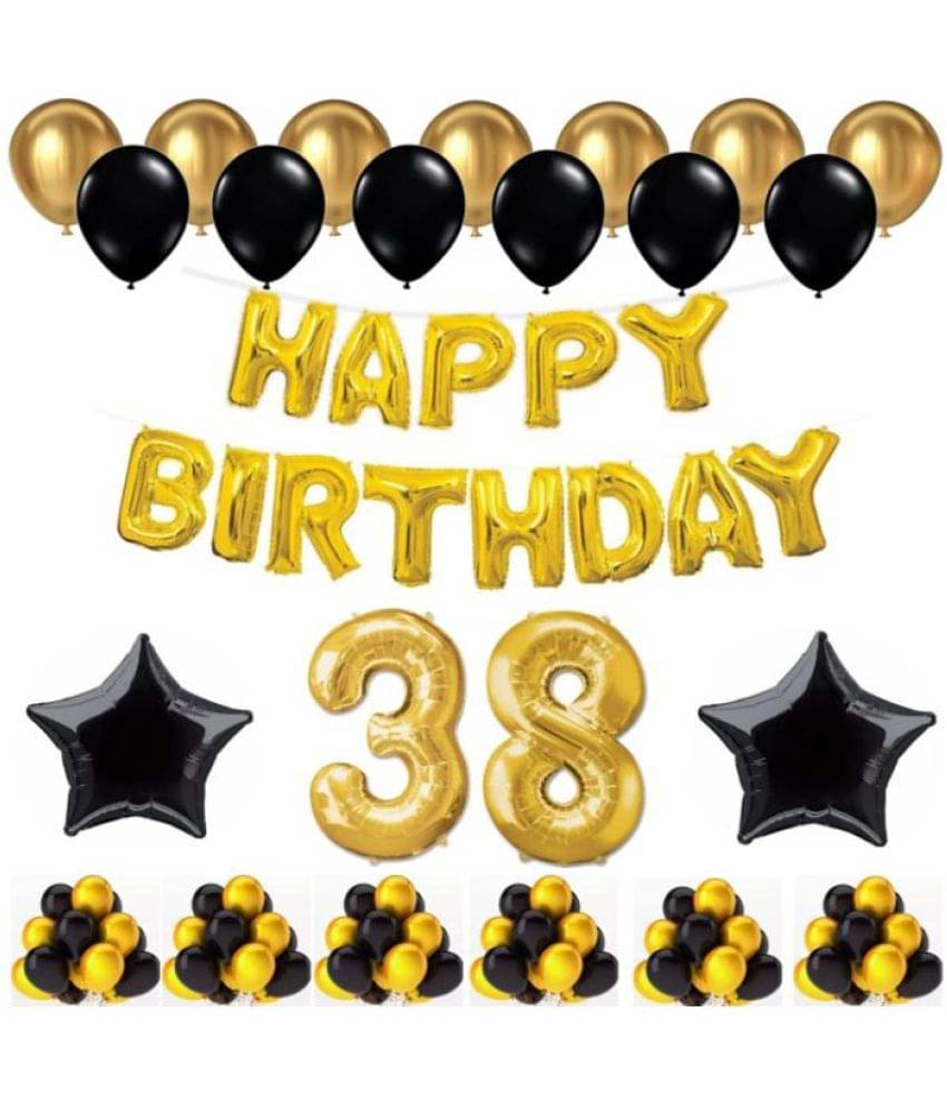 Shopyo 1 Set Happy Birthday Foil Balloons (Golden Color, 2 PcsBlack Foil Star , 50 Pcs Metallic Balloons (Black & Golden),38 No. Foil Number Golden Shopyo 1 Set Happy Birthday Foil Balloons (Golden Color, 2 PcsBlack Foil Star , 50 Pcs Metallic Balloons (Black & Golden),38 No. Foil Number Golden