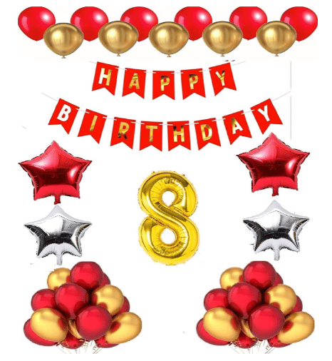     			Shopyo 1 set Happy Birthday Banner (Red Color), 2 pcs red foil star + 2 pcs silver star foil, 50 Pcs Metallic Balloons (Red & Golden),7 No. Foil Number Golden