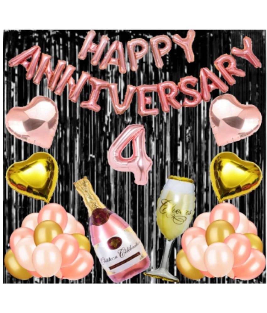     			Shopyo  4 Rose Gold Foil Balloons with Happy Anniversary Decoration Items ( Pack of 55)