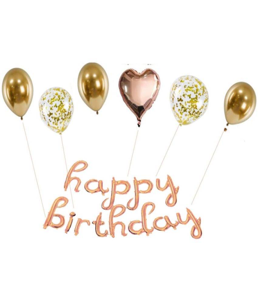     			Shopyo Cursive GOLD  Happy Birthday Foil Balloons + 3   GOLD Chrome BALLOON  + 2  GOLD Confetti + 1  GOLD Heart Foil Balloons for Birthday Decorations (Cursive HBD GOLD