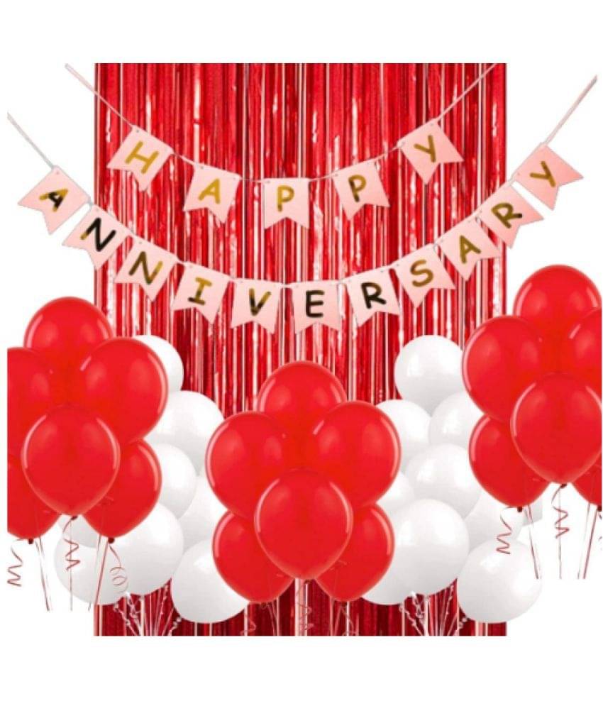    			Shopyo   Happy Anniversary  Red Banner, 1 Red fringe,  10 pcs Red, 10 pcs White Balloons Set of 22 Pcs