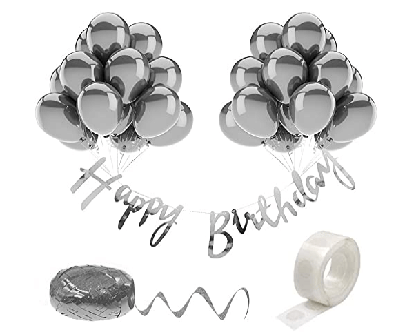     			Shopyo Happy Birthday Decoration Pink Kit Combo 53 Pcs - 1Pcs Set silver    Cursive Bunting Banner r,50Pcs silver   Metallic Balloons,1Pcs Ribbon,1Pcs Glue Dot.