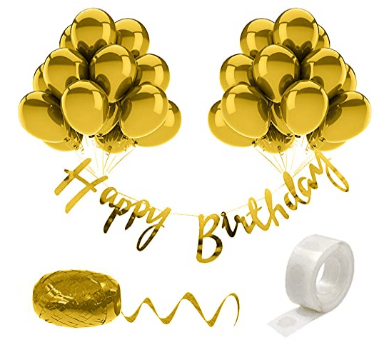     			Shopyo Happy Birthday Decoration Pink Kit Combo 53 Pcs -  1Pcs Set Cursive Golden bunting  Banner,50Pcs Gold Metallic Balloons,1Pcs Ribbon,1Pcs Glue Dot.
