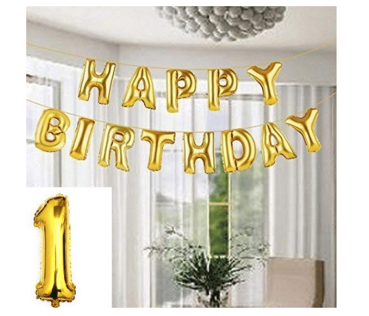     			Shopyo  "Happy Birthday" Golden Foil Balloon (Pack of 13 Letters)+Golden Letter 1 Foil Balloon (Combo 1+1)