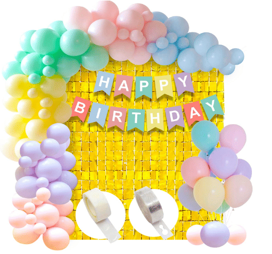     			Shopyo Pastel Balloons For Birthday Combo Kit With Foil Curtain-