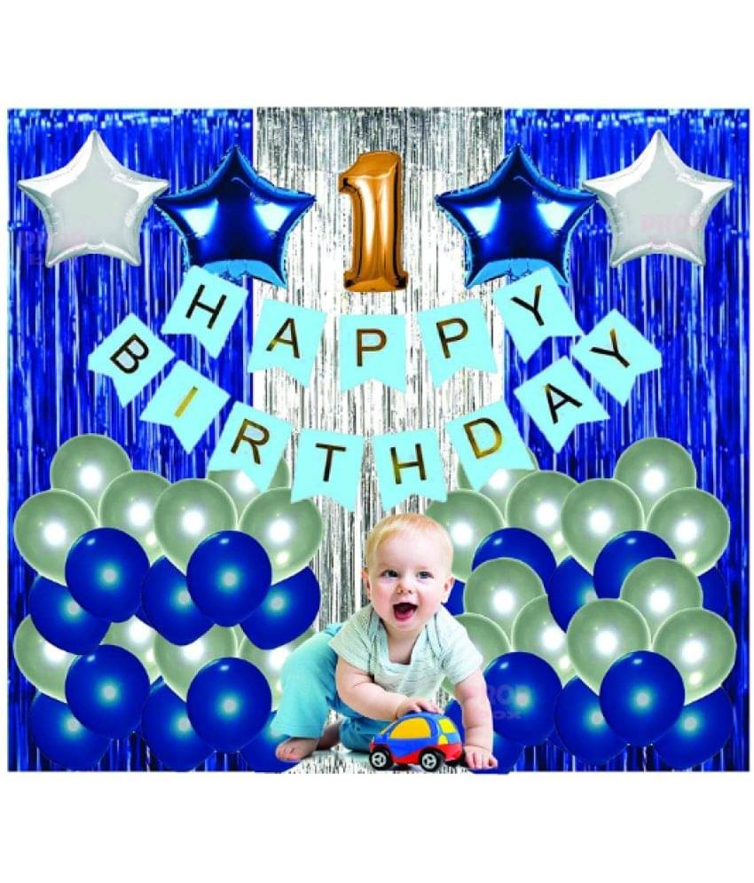     			Shopyo  blue and silver 1 st birthday  39 pcs combo set