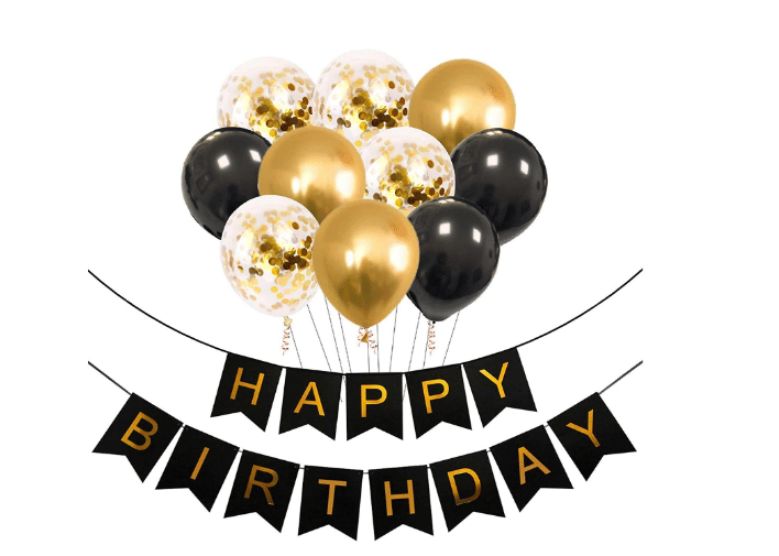     			Shopyo  comfetti and black and golden  mettallic ballloon and banner combo