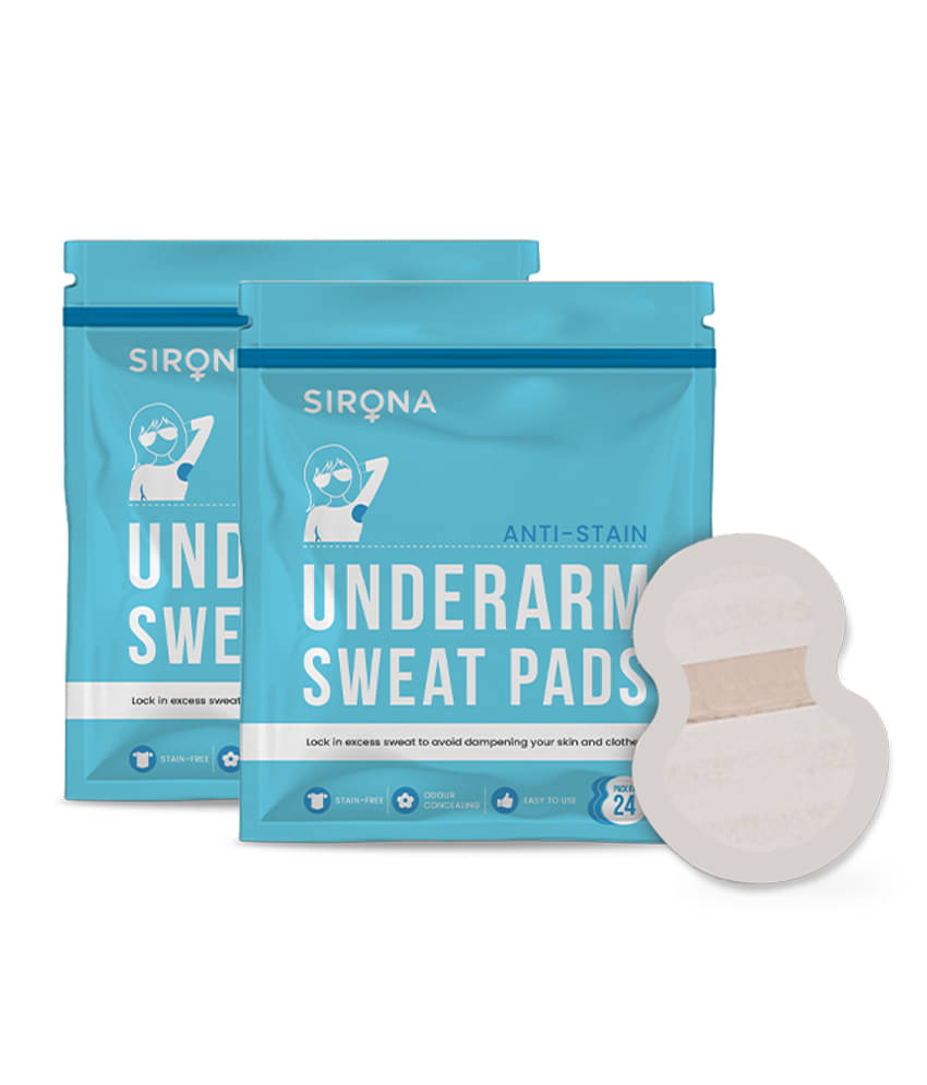Sirona Disposable Underarm Sweat Pads for Men and Women - 24 Pads (Pack of 2) | Prevents Stains, Absorbs Sweat & Unpleasant Odour Sirona Disposable Underarm Sweat Pads for Men and Women - 24 Pads (Pack of 2) | Prevents Stains, Absorbs Sweat & Unpleasant Odour