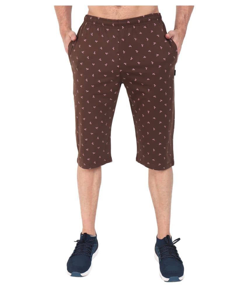 Zeffit - Brown Cotton Blend Men's Three-Fourths ( Pack of 1 ) - Shorts | Buy online on ZillyBuy