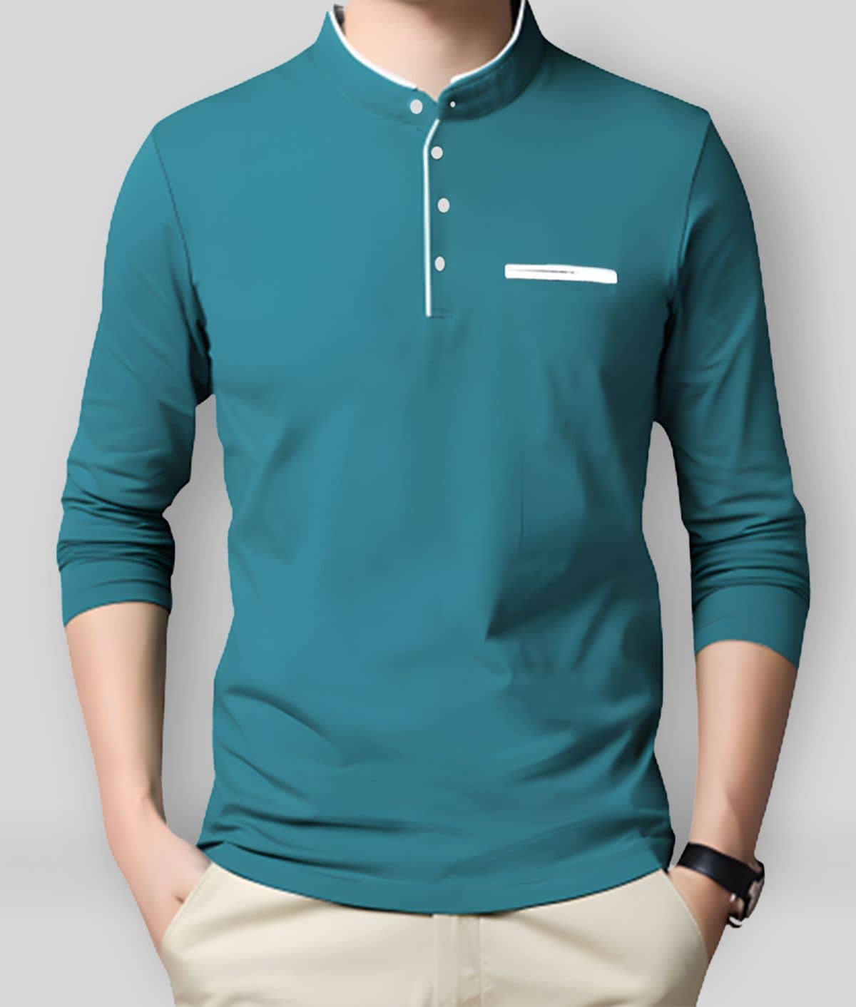 AUSK Pack of 1 Cotton Blend Regular Fit Men's T-Shirt ( Teal Blue )