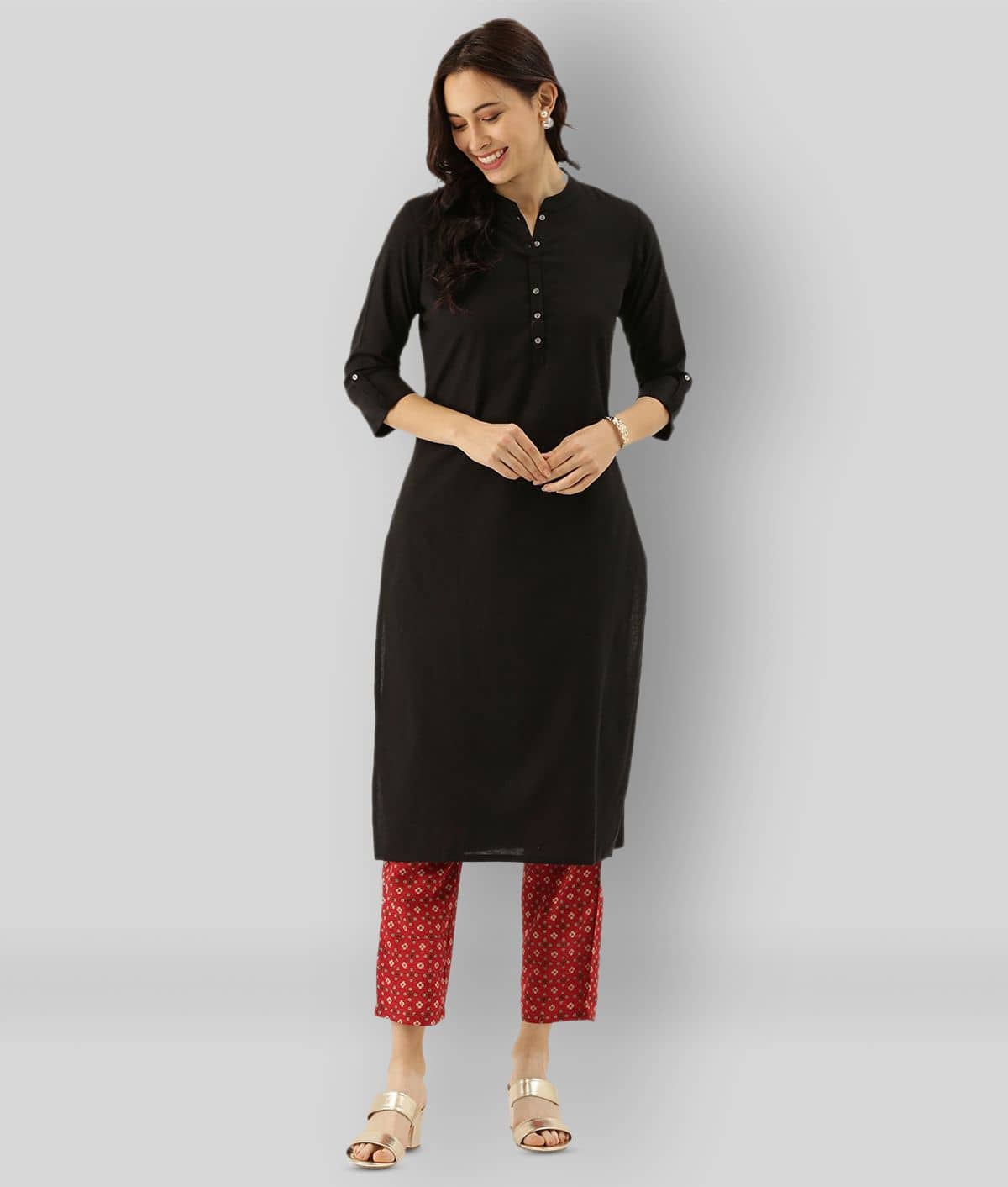 Divena - Black Cotton Women's Straight Kurti - Kurtis, Tunics | Buy online on ZillyBuy