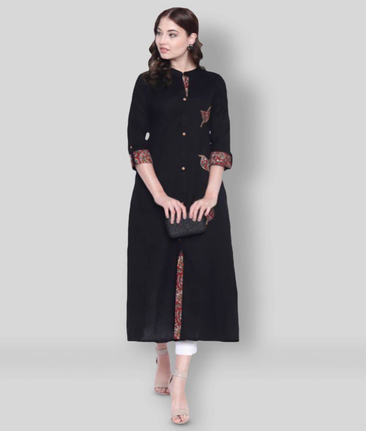 Divena - Black Cotton Blend Women's Front Slit Kurti ( Pack of 1 ) - Kurtis, Tunics | Buy online on ZillyBuy