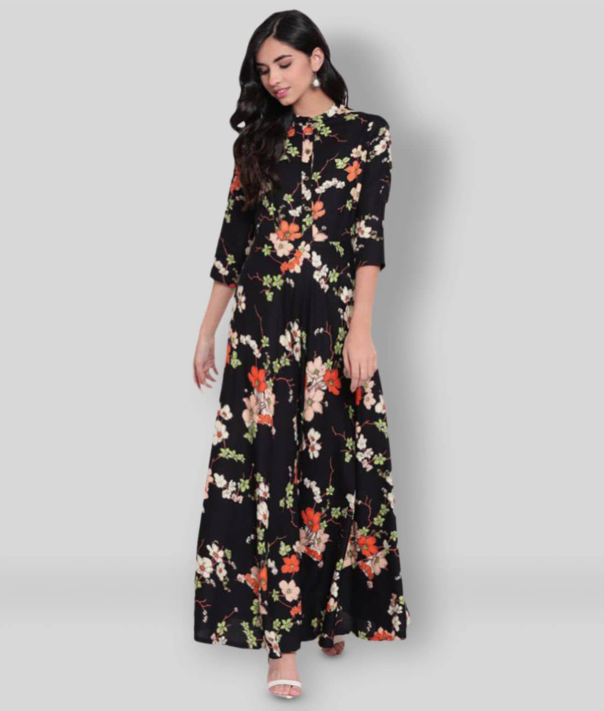Divena - Black Rayon Women's Flared Kurti ( Pack of 1 ) - Kurtis, Tunics | Buy online on ZillyBuy
