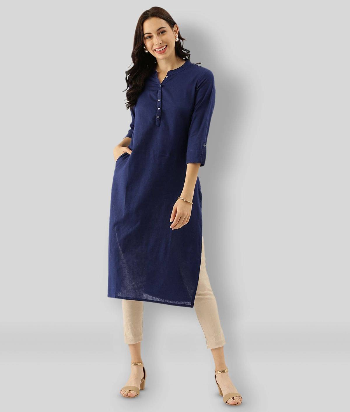 Divena - Blue Cotton Women's Straight Kurti Divena - Blue Cotton Women's Straight Kurti