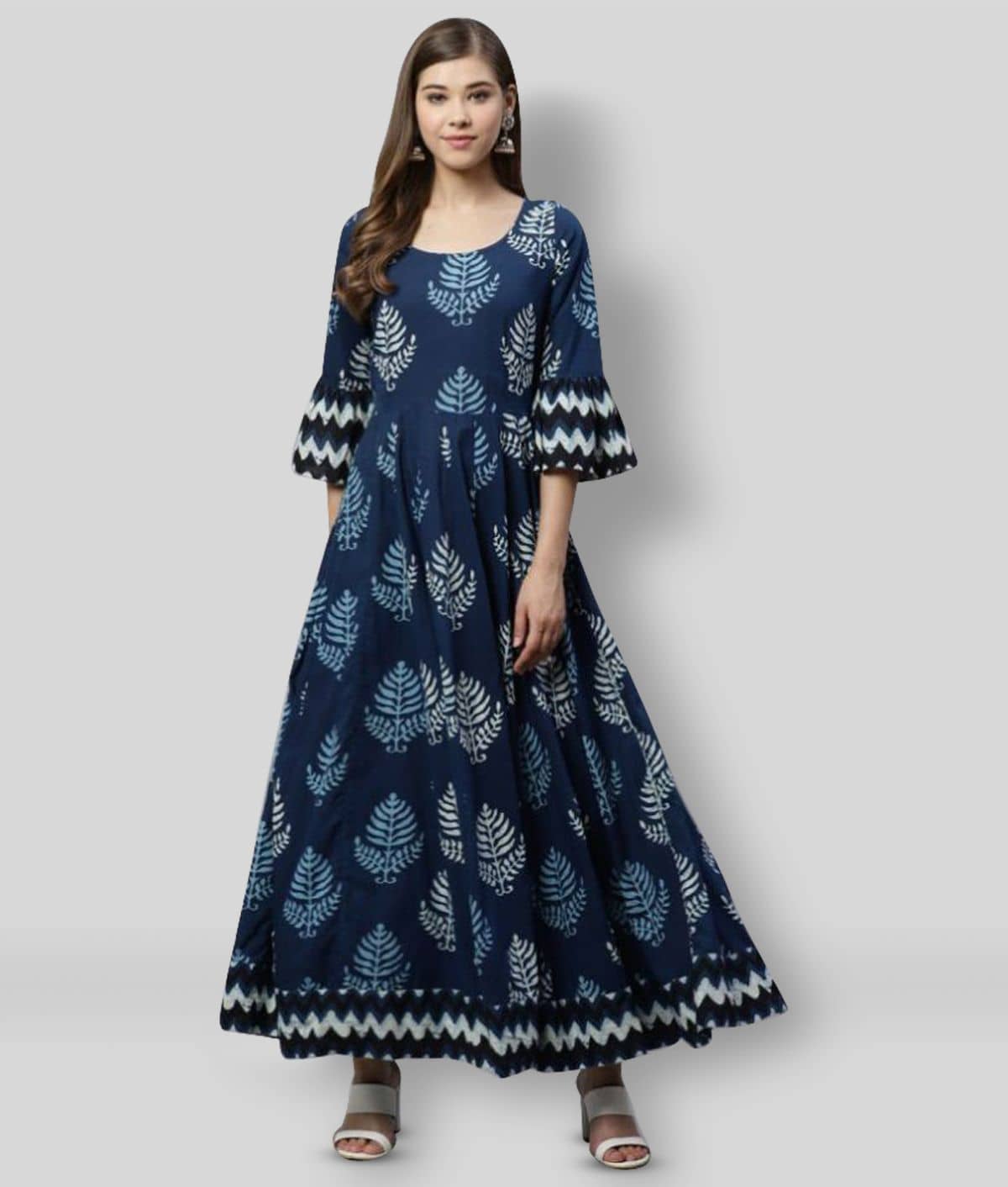 Divena - Blue Cotton Women's Flared Kurti ( Pack of 1 ) - Kurtis, Tunics | Buy online on ZillyBuy