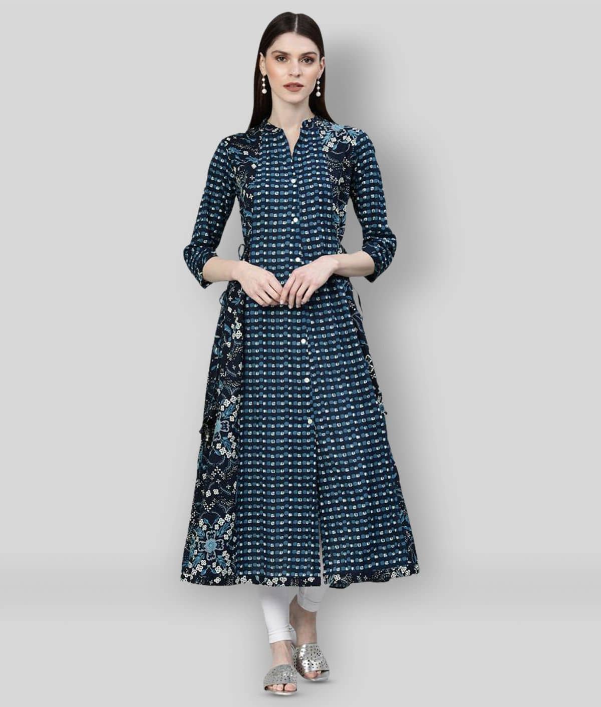 Divena - Blue Cotton Women's Front Slit Kurti ( Pack of 1 ) - Kurtis, Tunics | Buy online on ZillyBuy