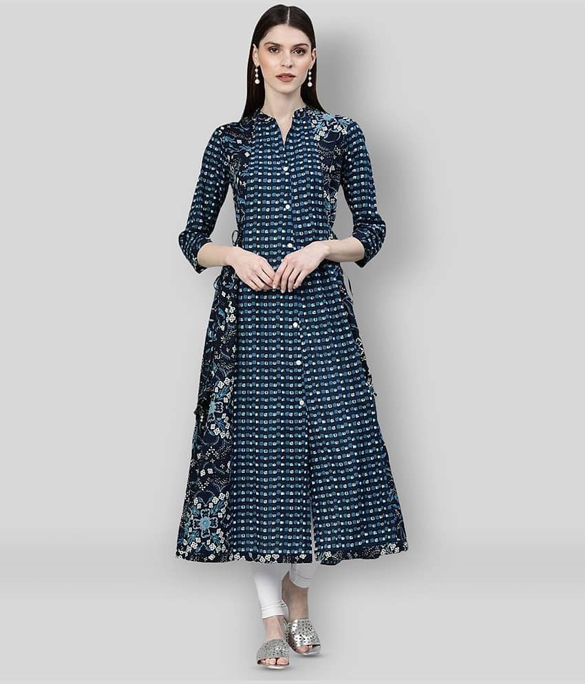 Divena - Blue Cotton Women's Front Slit Kurti ( Pack of 1 ) - Kurtis, Tunics | Buy online on ZillyBuy
