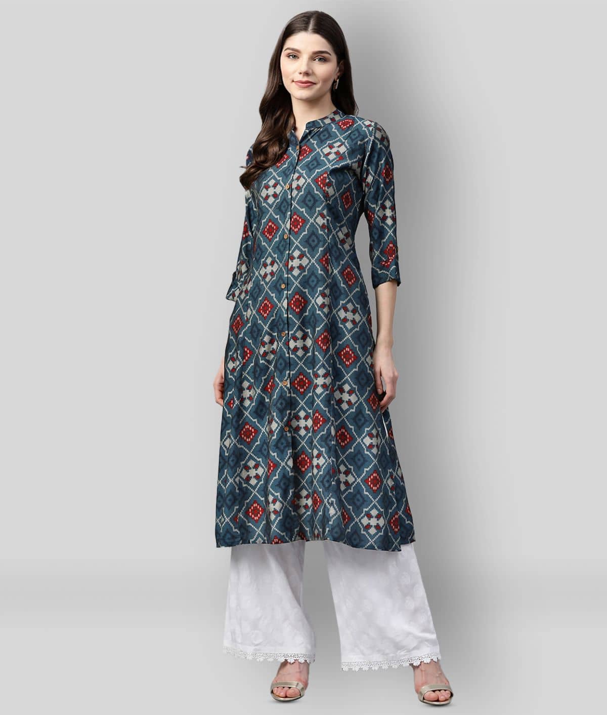 Divena - Blue Rayon Women's Front Slit Kurti - Kurtis, Tunics | Buy online on ZillyBuy
