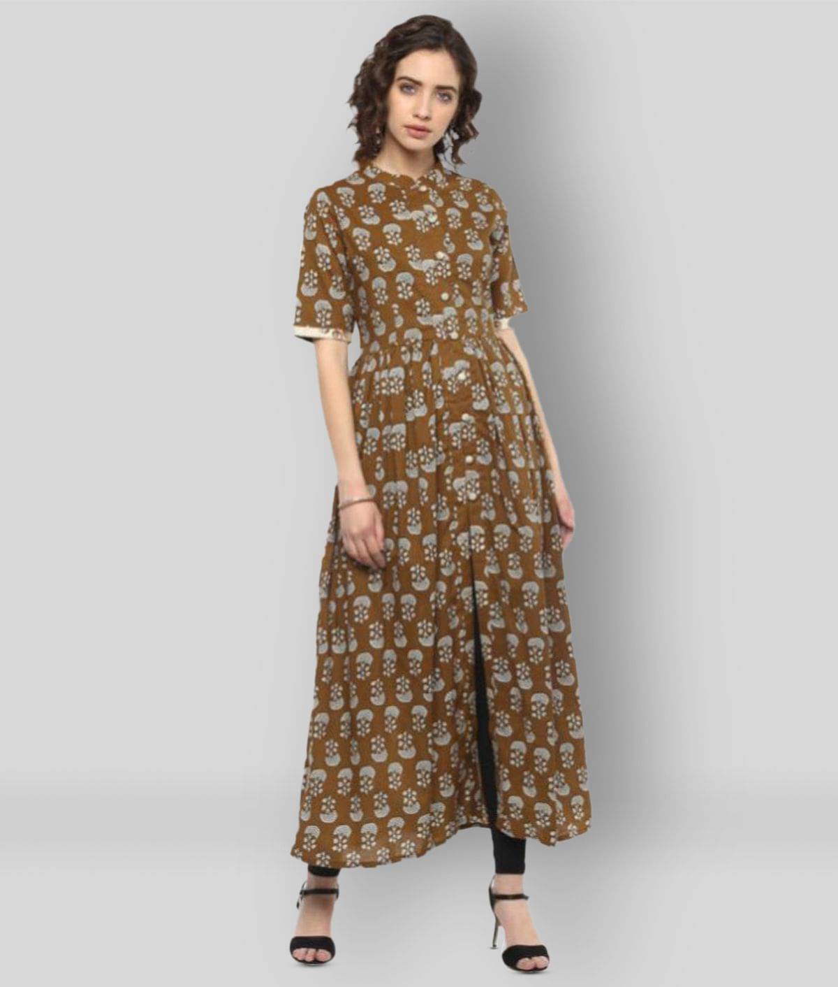     			Divena - Brown Cotton Women's Front Slit Kurti