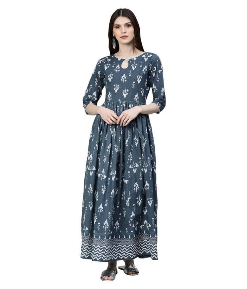 Divena - Grey Cotton Women's Flared Kurti - Kurtis, Tunics | Buy online on ZillyBuy