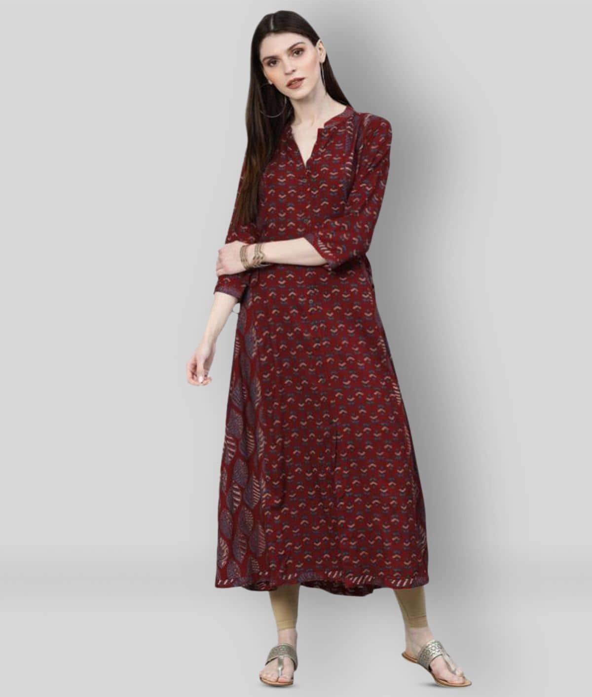 Divena - Maroon Rayon Women's Flared Kurti - Kurtis, Tunics | Buy online on ZillyBuy