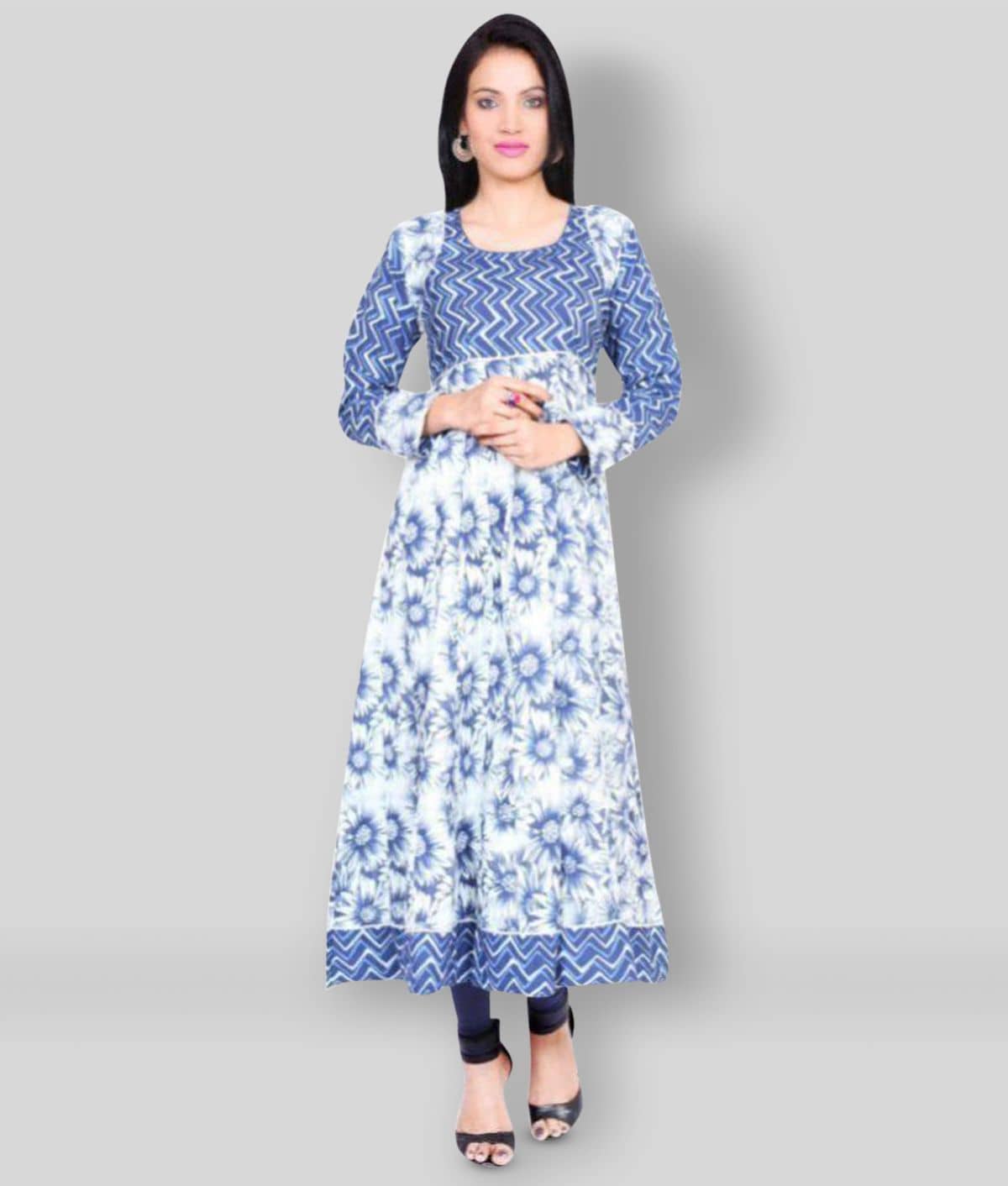 Divena - Blue Cotton Women's Flared Kurti - Kurtis, Tunics | Buy online on ZillyBuy