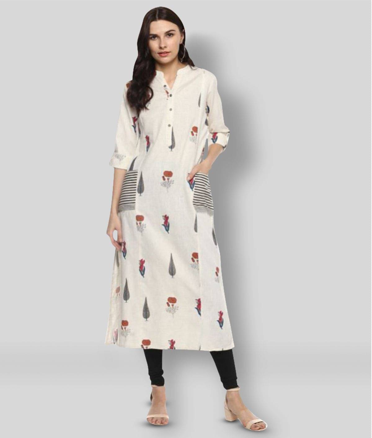 Divena - Off White Silk Blend Women's Straight Kurti Divena - Off White Silk Blend Women's Straight Kurti