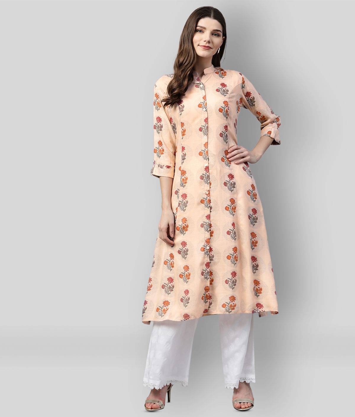     			Divena - Peach Rayon Women's Front Slit Kurti