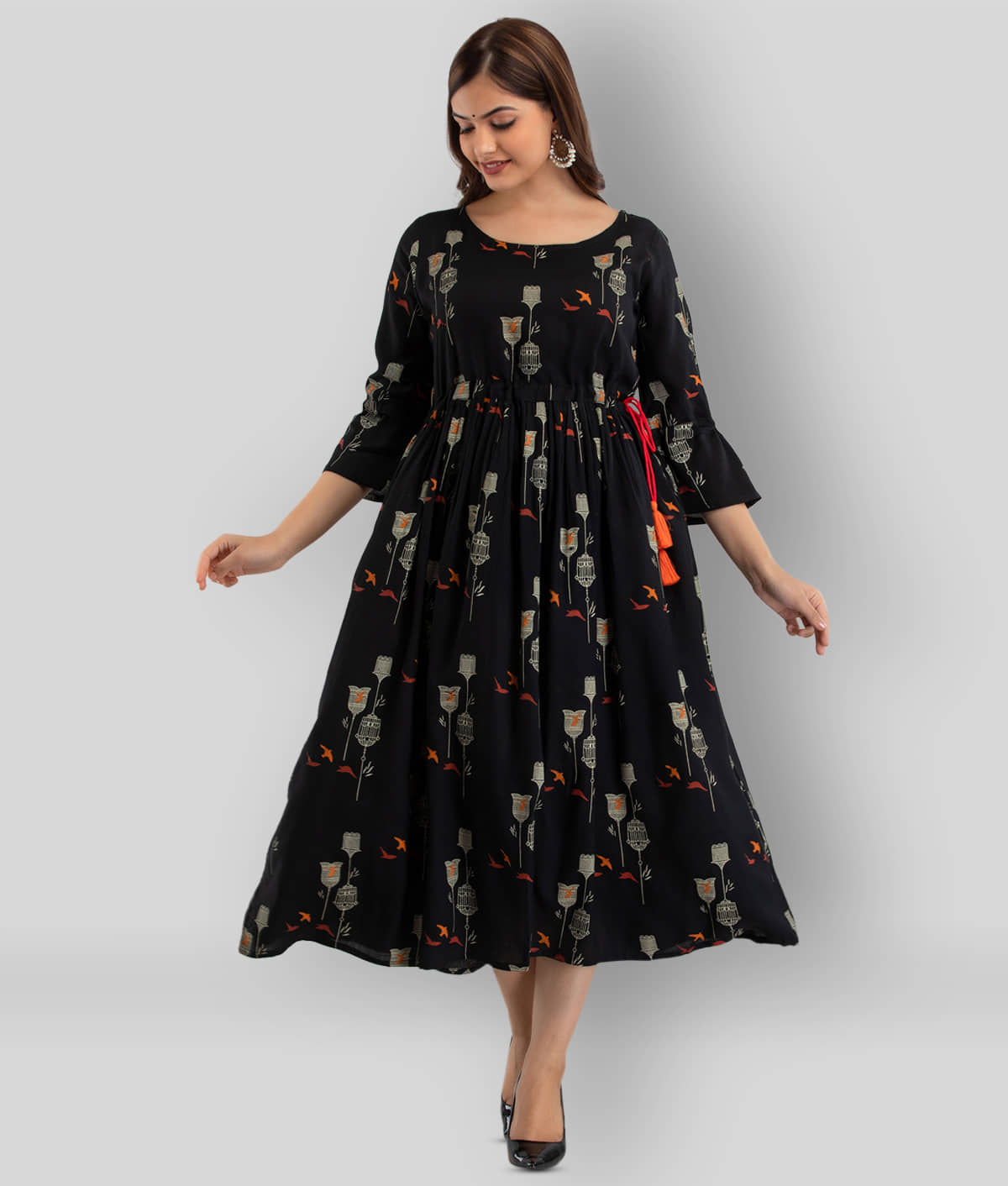 FABRR - Black Rayon Women's Flared Kurti ( Pack of 1 ) - Kurtis, Tunics | Buy online on ZillyBuy