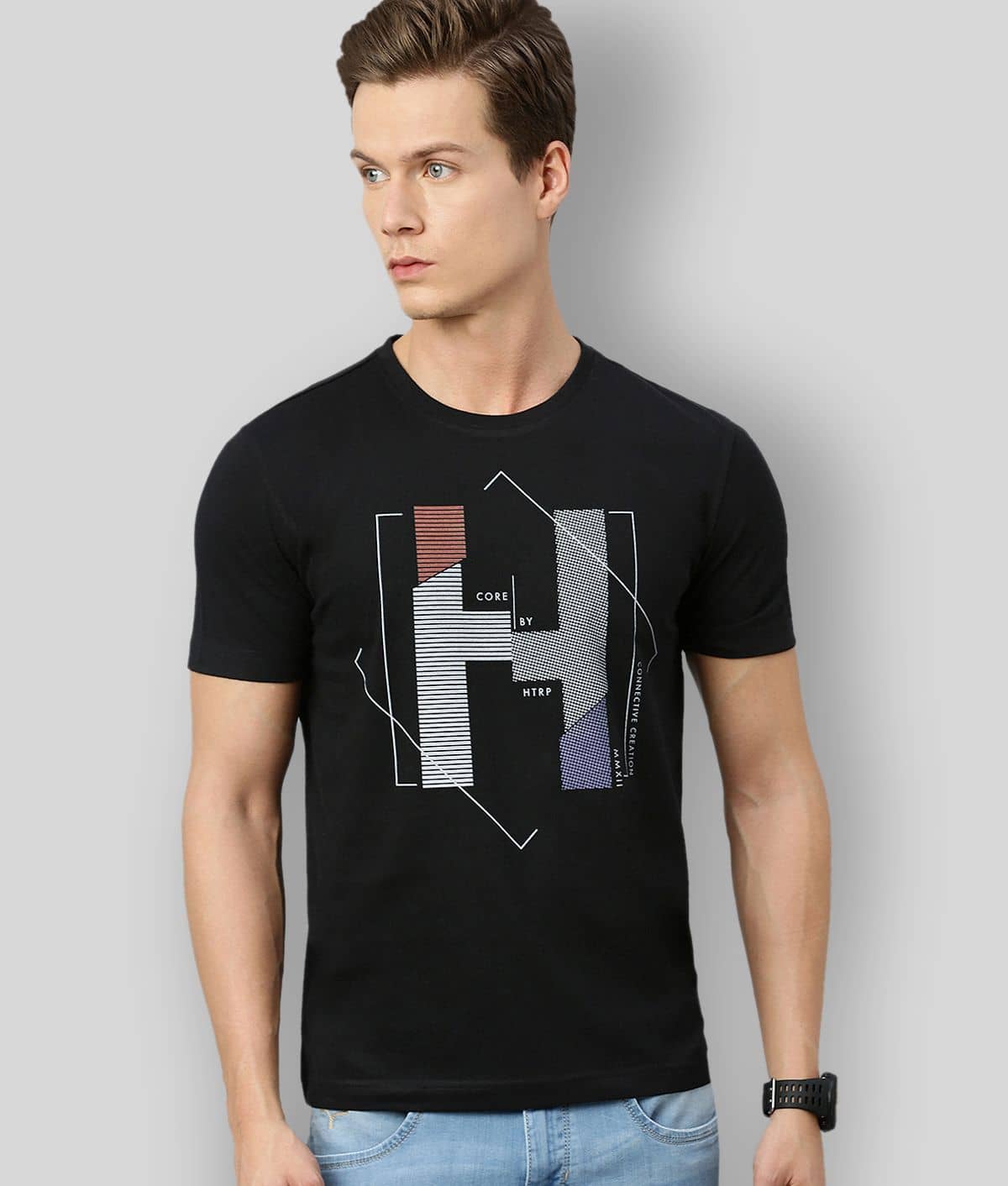 Huetrap Pack of 1 Cotton Blend Regular Fit Men's T-Shirt ( Black )