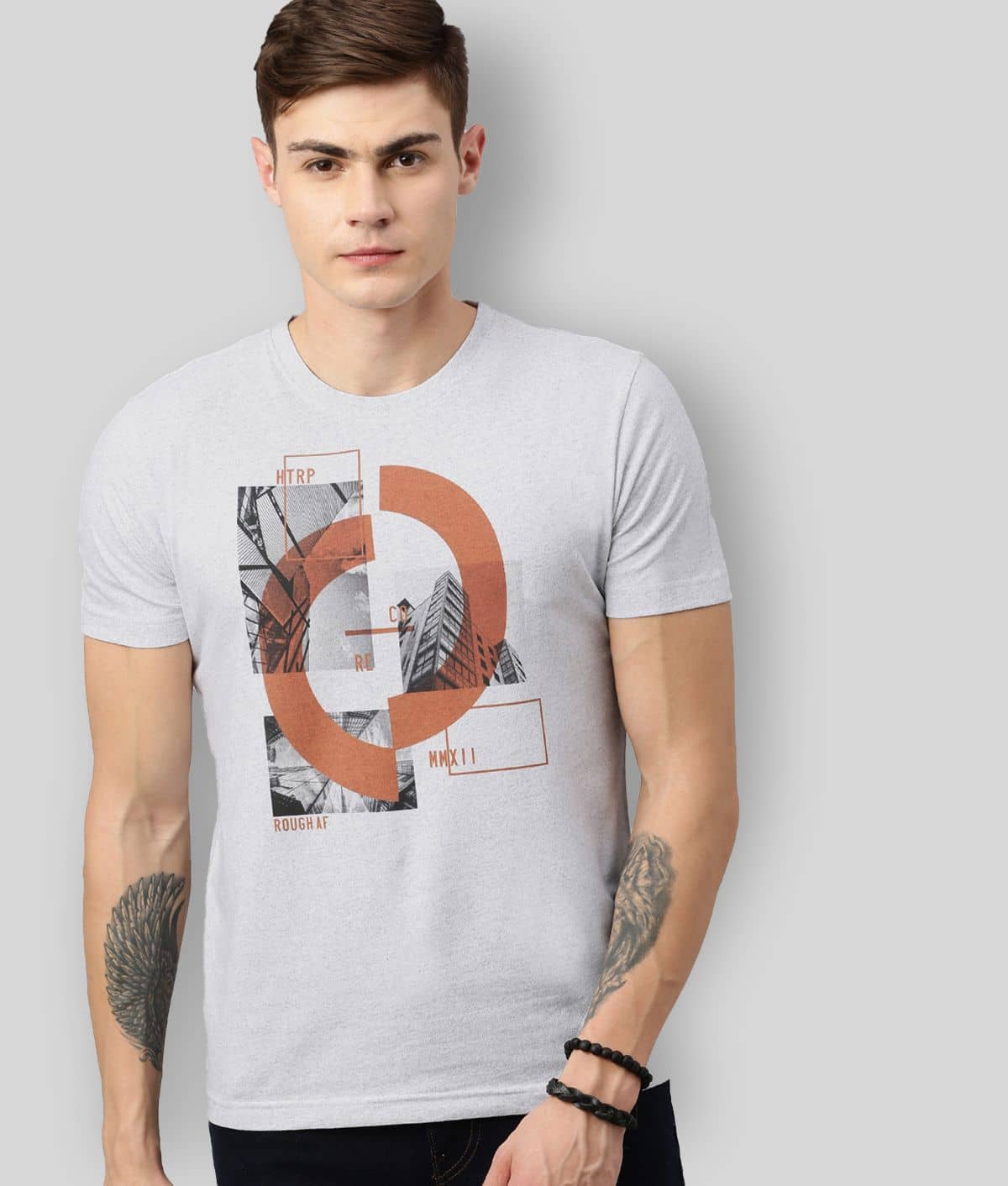 Huetrap Pack of 1 Cotton Blend Regular Fit Men's T-Shirt ( Grey )