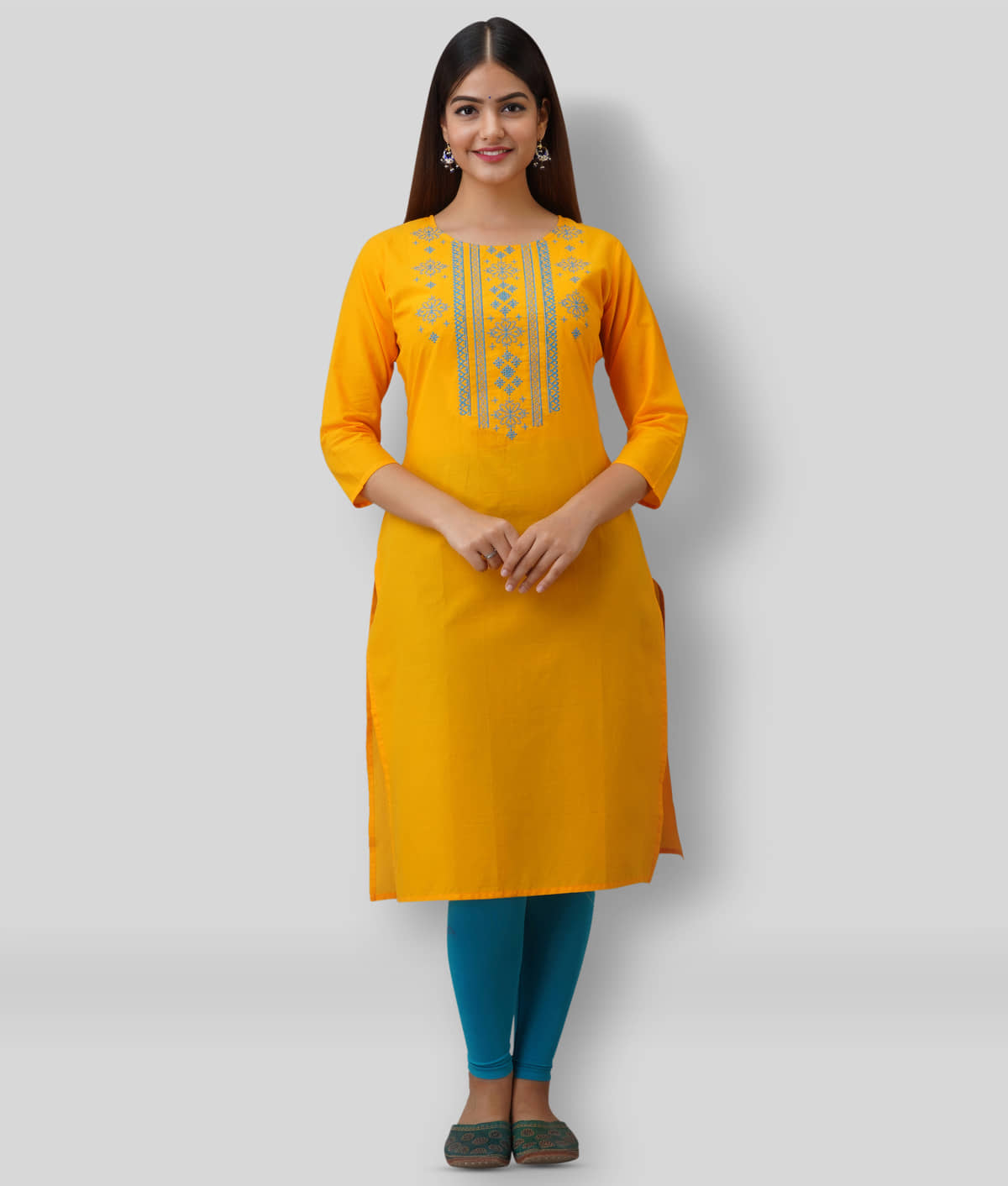 KSHARAA - Yellow Cotton Women's Straight Kurti ( Pack of 1 ) - Kurtis, Tunics | Buy online on ZillyBuy