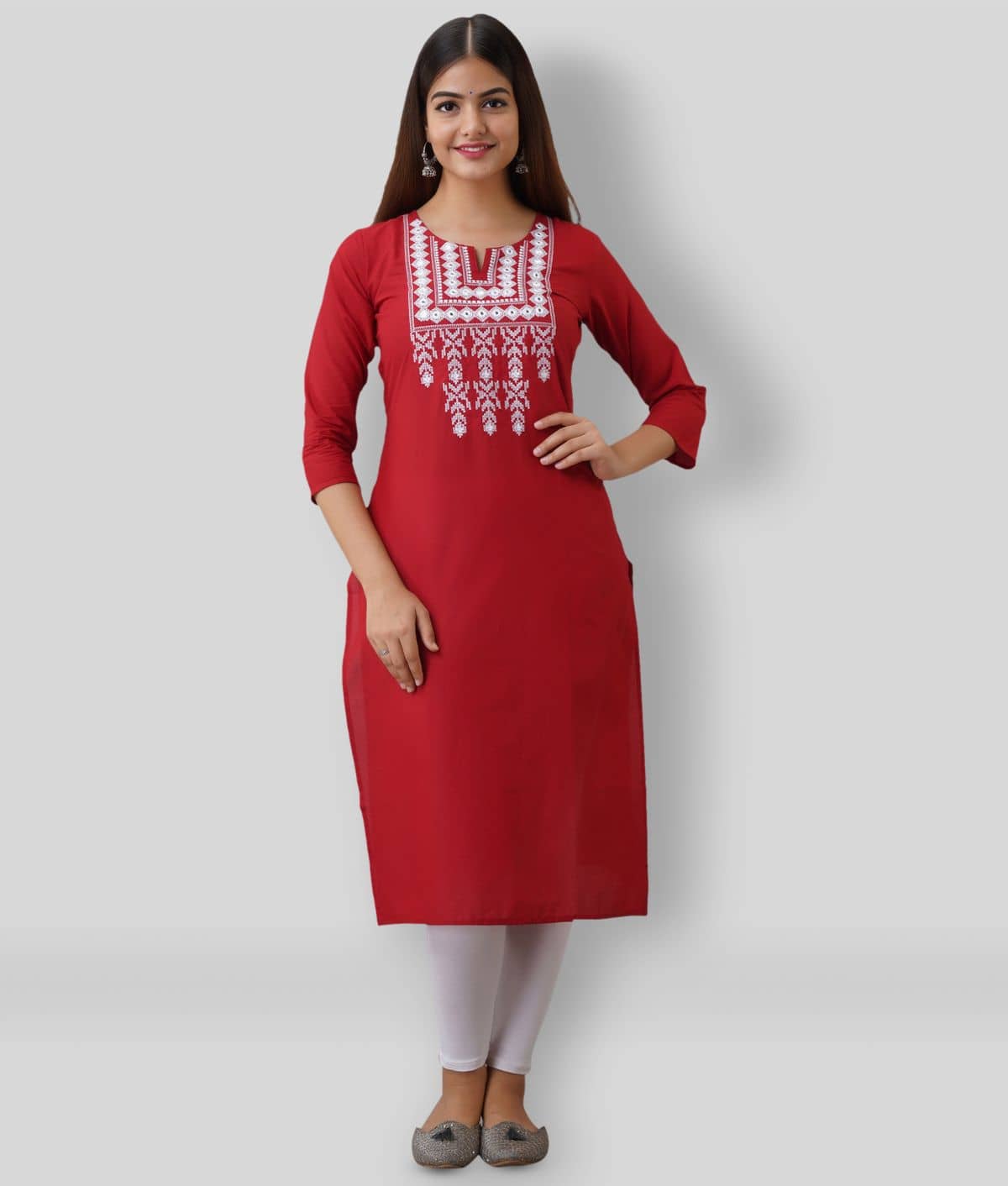 KSHARAA - Red Cotton Blend Women's Straight Kurti ( Pack of 1 ) - Kurtis, Tunics | Buy online on ZillyBuy