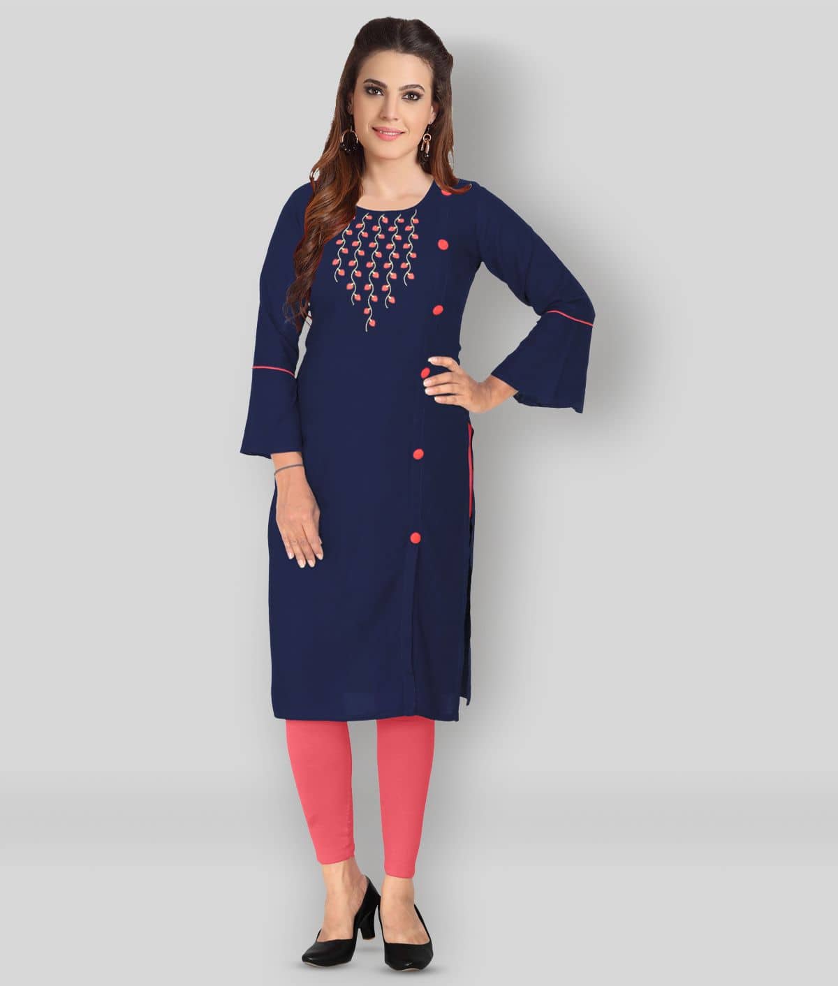 Kapadia - Blue Rayon Women's Straight Kurti ( Pack of 1 ) - Kurtis, Tunics | Buy online on ZillyBuy