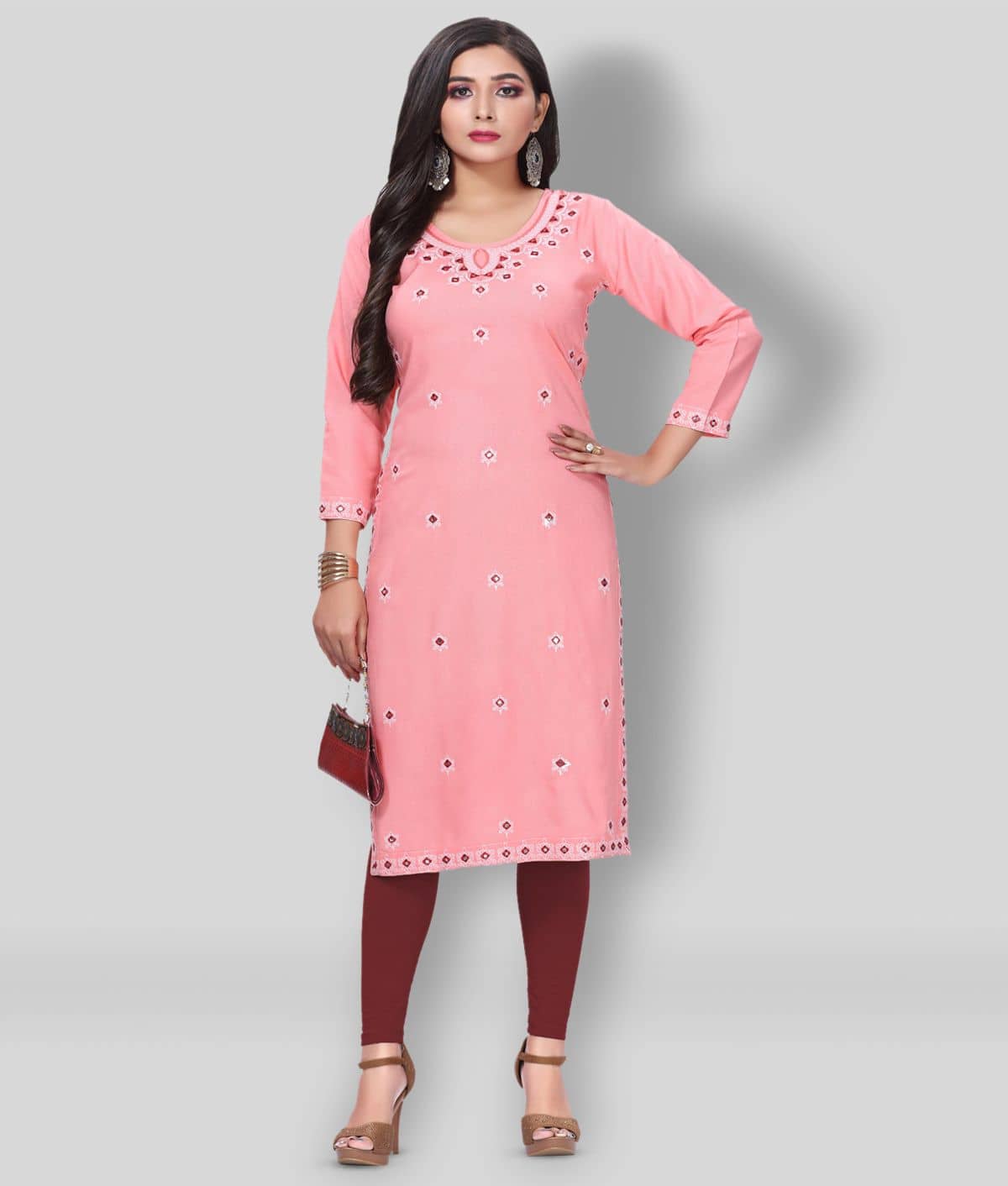 Kapadia - Pink Rayon Women's Straight Kurti ( Pack of 1 ) - Kurtis, Tunics | Buy online on ZillyBuy