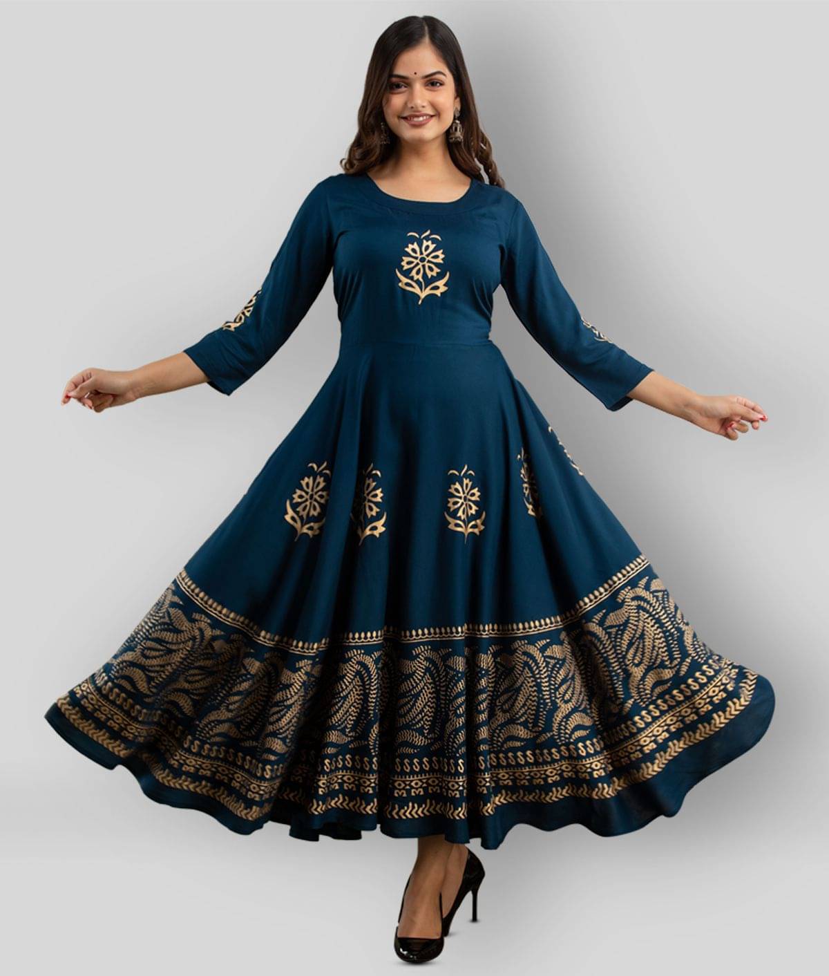     			Lee Moda - Navy Rayon Women's Anarkali Kurti ( Pack of 1 )