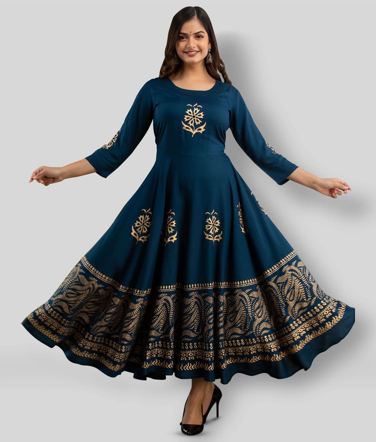 Lee Moda - Navy Rayon Women's Anarkali Kurti - Kurtis, Tunics | Buy online on ZillyBuy