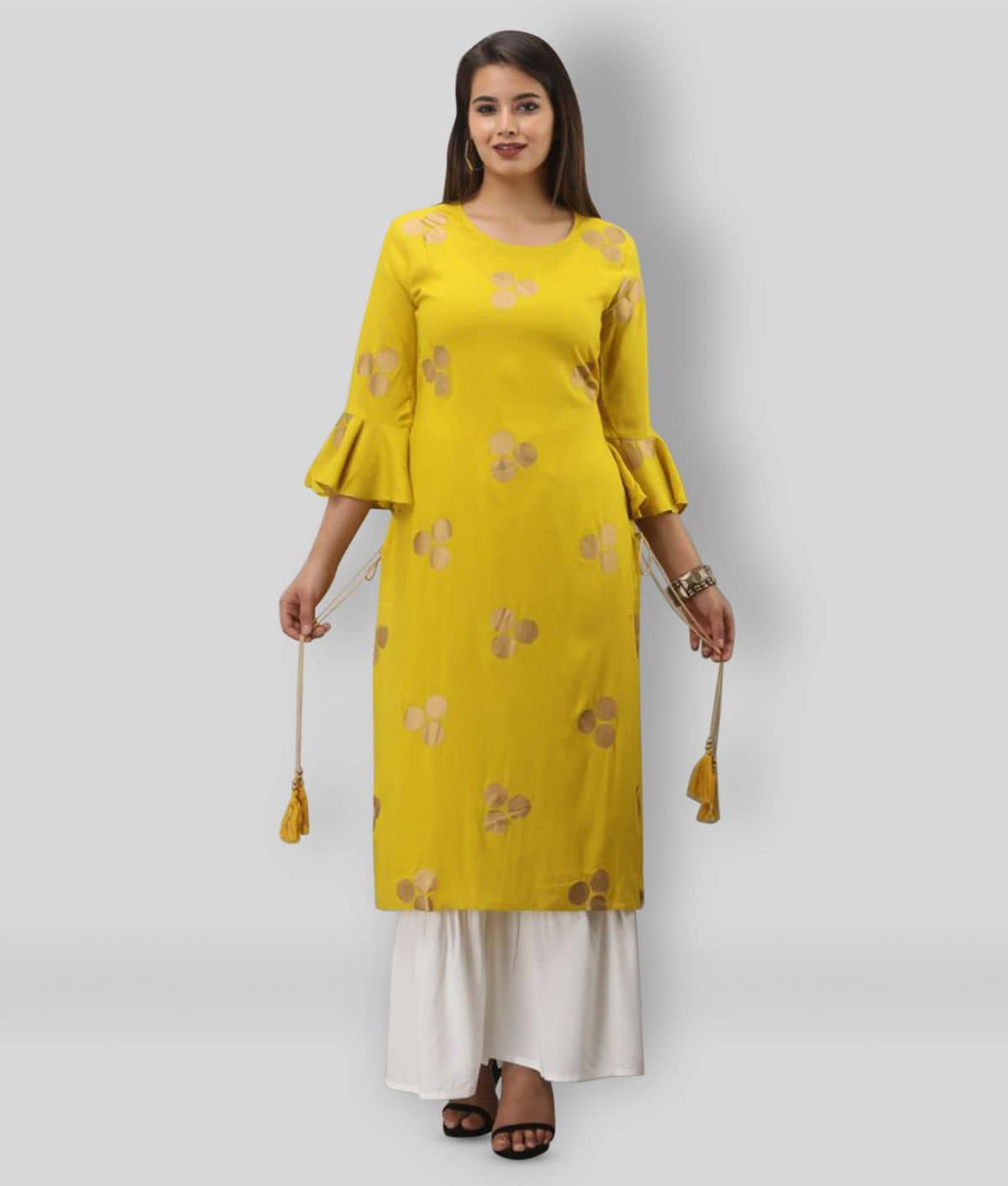 MAUKA - Yellow Straight Rayon Women's Stitched Salwar Suit ( Pack of 1 )