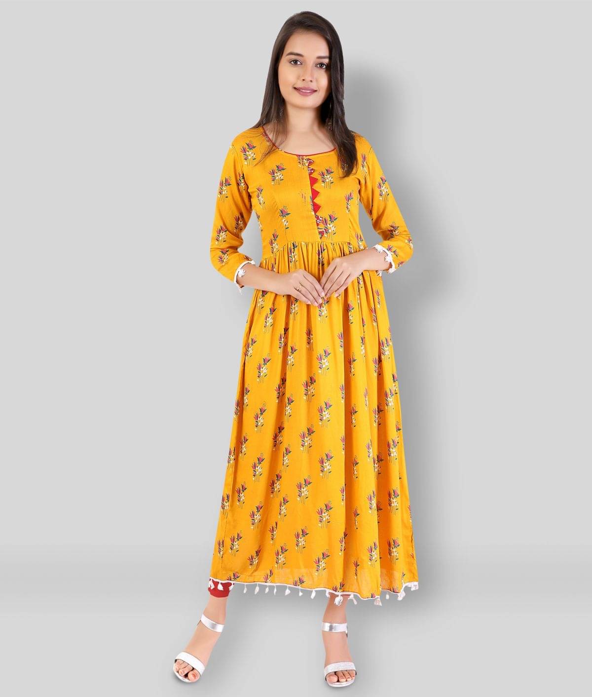     			MEESORRA - Yellow Rayon Women's Flared Kurti ( Pack of 1 )