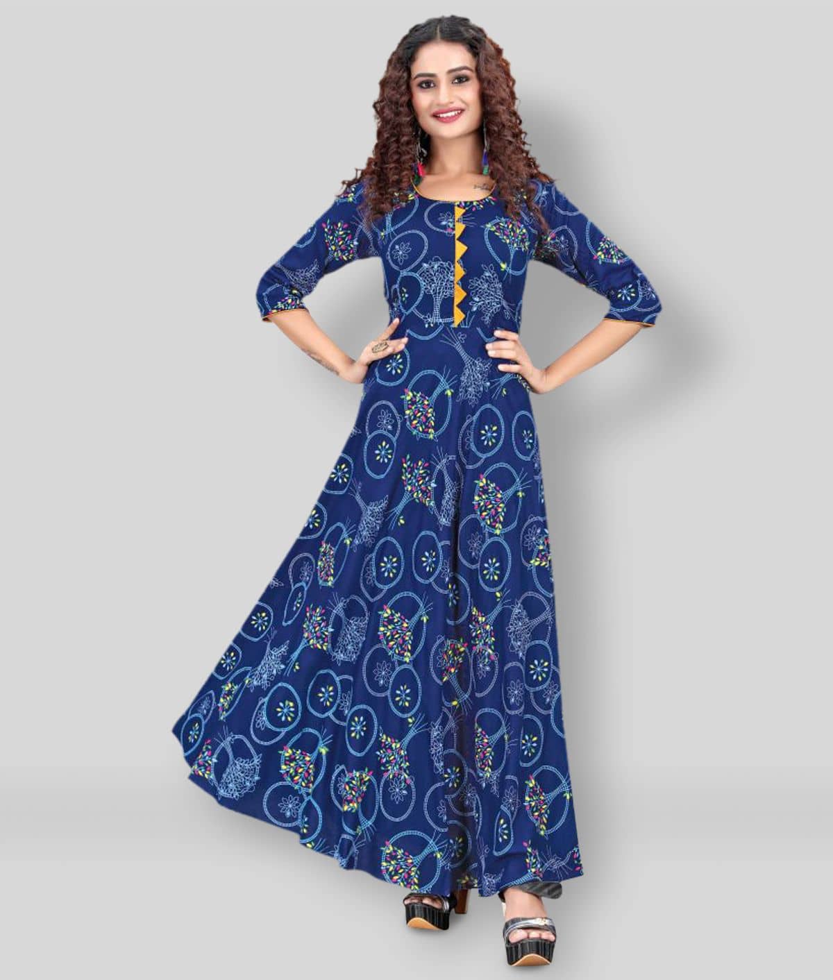 MEESORRA - Navy Rayon Women's Flared Kurti ( Pack of 1 ) - Kurtis, Tunics | Buy online on ZillyBuy